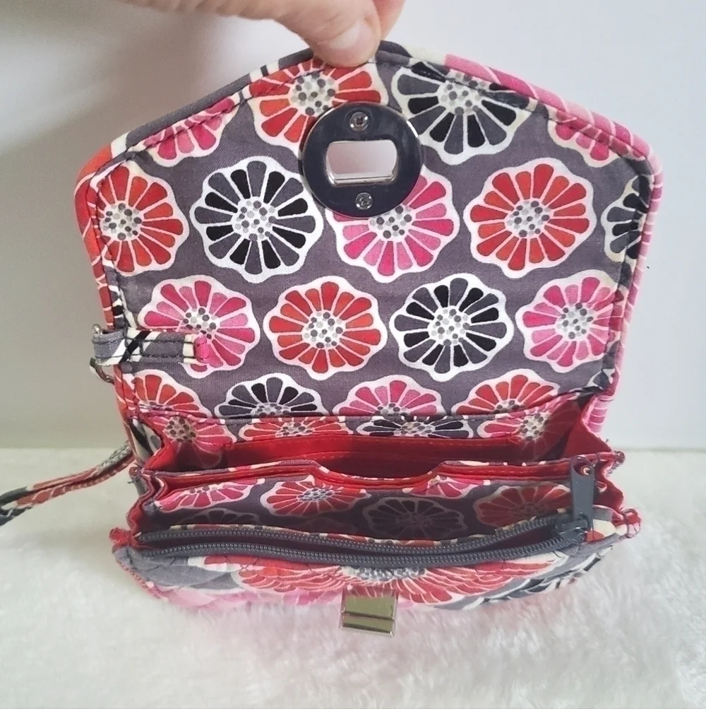 Vera Bradley Retired Cheery Blossoms Floral Pink Orange Gray Wristlet Wallet